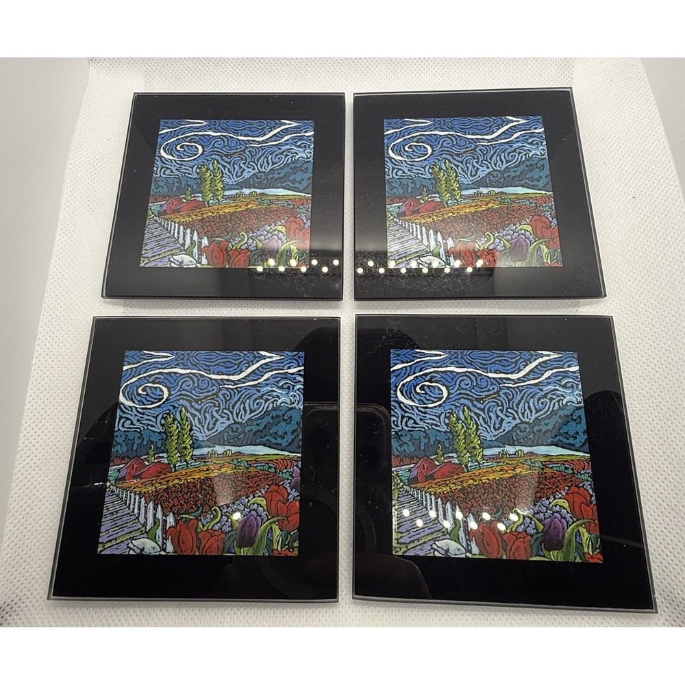 Bergsma Tulip Landscape Coasters Set of 4 — Skagit Valley "River of Tulips
